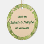 Tropische Grün- und Blütenhochzeit Keramik Ornament (Links)