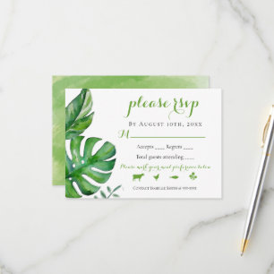 Tropische grüne Aquarell-Palmwedel-Hochzeits-RSVP RSVP Karte