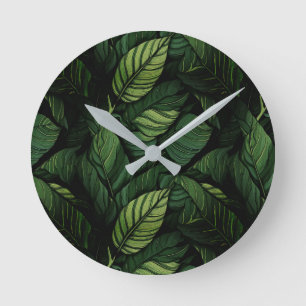 Tropische grüne Blätter Einzugsgeschenk Runde Wanduhr