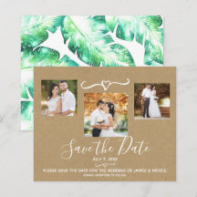 Tropische grüne Blätter Hochzeit Foto Save the Dat