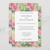 Tropische grüne Blätter Rosa Blumenzehen Einladung (Vorne/Hinten)