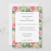 Tropische grüne Blätter Rosa Blumenzehen Einladung (Vorderseite)