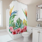 Tropische grüne Blätter Rosa Hibiskus Hawaii Duschvorhang (Beispiel)