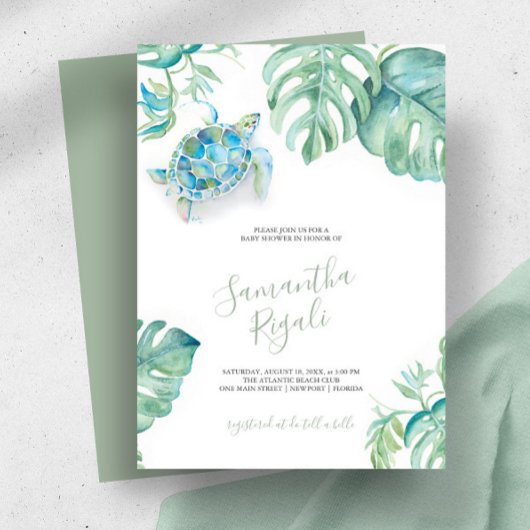 Tropische grüne Blätter Sea Turtle Baby Dusche