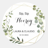 Tropische grüne Blätter Sip Hooray Hochzeit Runder Aufkleber (Vorderseite)