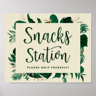 Tropische grüne Blätter Snack-Station Hochzeitssch Poster
