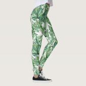 Tropische grüne Blätter Wasserfarbe Leggings (Rechts)