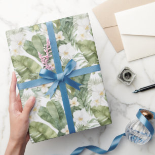 Tropische grüne Blätter Weiße Orchideen Hochzeit Geschenkpapier