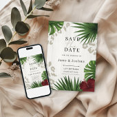 Tropische Grüne Hochzeit retten Datum Einladung