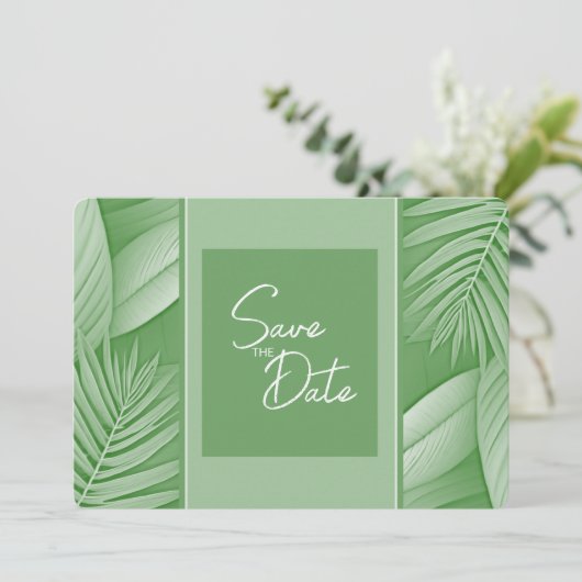 Tropische grüne Hochzeit Save The Date QR-Code Fot (Stehend Vorderseite)