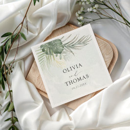 Tropische grüne Monstera-Küstenhochzeit Serviette