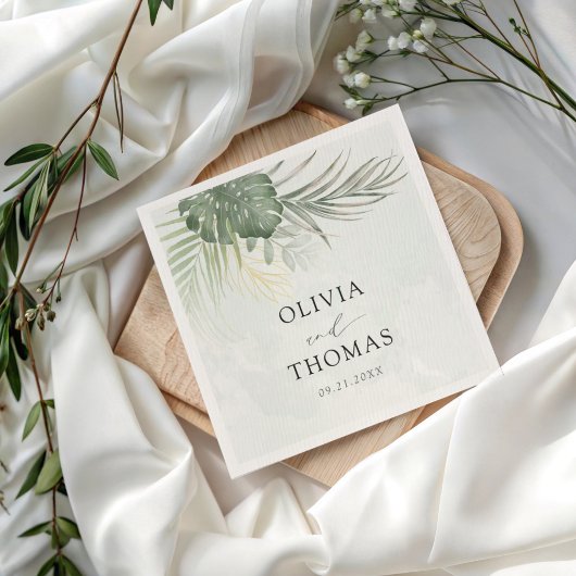 Tropische grüne Monstera-Küstenhochzeit Serviette