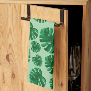Tropische grüne Monstera-Palmenblätter Geschirrtuch