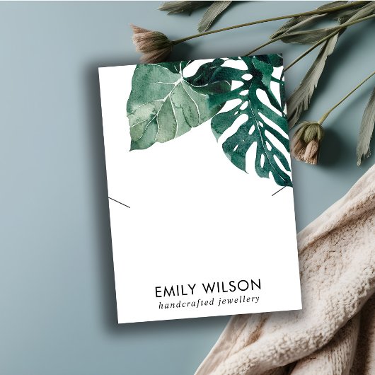 TROPISCHE GRÜNE MOSTERA FAUNA NECKLACE DISPLAY VISITENKARTE