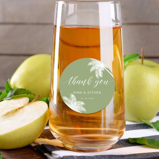 Tropische grüne Palme Danke Hochzeit Runder Aufkleber