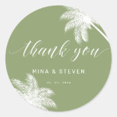 Tropische grüne Palme Danke Hochzeit Runder Aufkleber (Vorderseite)