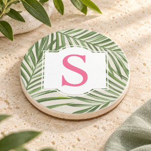 Tropische grüne Palmwedel mit Monogramm-Initiale i Getränkeuntersetzer