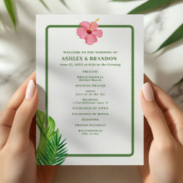 Tropische grüne und rosa Blumen Hochzeit am Meer Programm