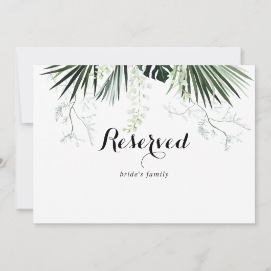 Tropische Grüne Weiße Hochzeit vorbehaltenes Zeich (Rückseite)