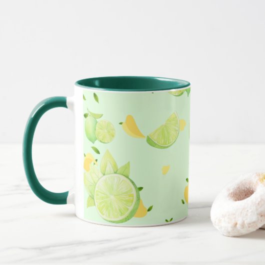Tropische grüne Zitrusfrüchte SOMMER Orangenlemon  Tasse (Mit Donut)