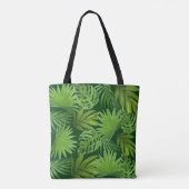 Tropische Grünpalme-Blätter auf Forest Green Tasche (Rückseite)
