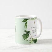 Tropische Grünpflanzen Gold Cross Boy Taufe Kaffeetasse (VorderseiteRechts)