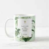 Tropische Grünpflanzen Gold Cross Boy Taufe Kaffeetasse (Links)