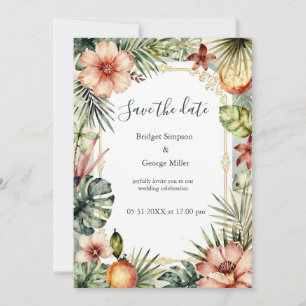 Tropische Hawaii Boho Palmen Florale Hochzeit  Einladung