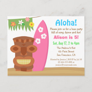 Tropische Hawaii-Tiki-Luau-Strand-Geburtstagsfeier Einladung
