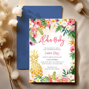 Tropische hawaiianische Babyparty mit rosa Hibisku Einladung