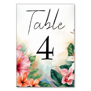 Tropische hawaiianische Blumen Bunte Hochzeit Tischnummer