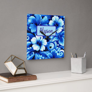 Tropische hawaiianische Blumen Hibiskus personalis Quadratische Wanduhr