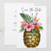 Tropische Hawaiianische Flora und Ananas Kraft Save The Date (Vorne/Hinten)