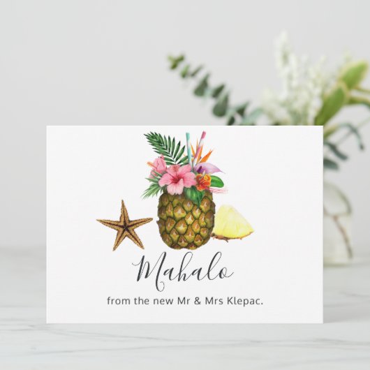 Tropische Hawaiianische Sommerhochzeit Dankeskarte (Stehend Vorderseite)