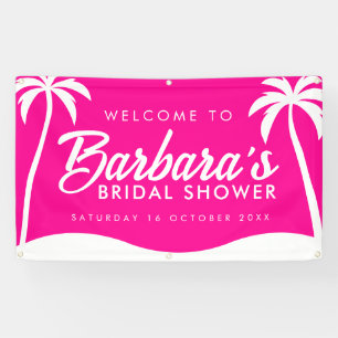 Tropische Heißrosa Palm-Beach-Party-Brautdusche Banner