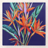 Tropische Heliconia auf blauen Untersetzer (Vorderseite)