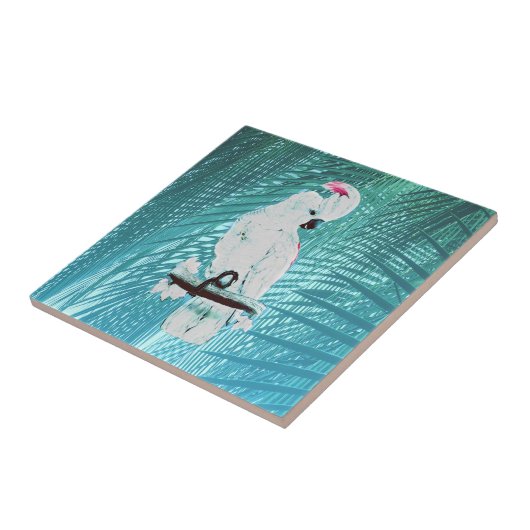 Tropische helle weiße Cockatoopalmblätter Fliese (Seite)