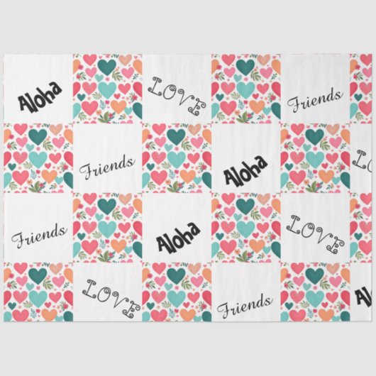 Tropische Herzen & Blume Valentinstag Seidenpapier (Vorderseite)