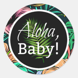 Tropische Hibiskus Aloha Luau Thema-Baby-Dusche Runder Aufkleber