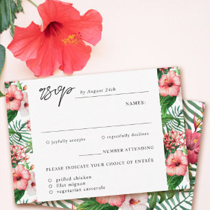 Tropische Hibiskus-Aquarell-Mahlzeitenwahl-Hochzei RSVP Karte