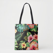 Tropische Hibiskus-Blumen-Schwarze-Tasche