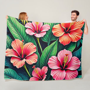 Tropische Hibiskus-Blüten-Kunst Fleecedecke