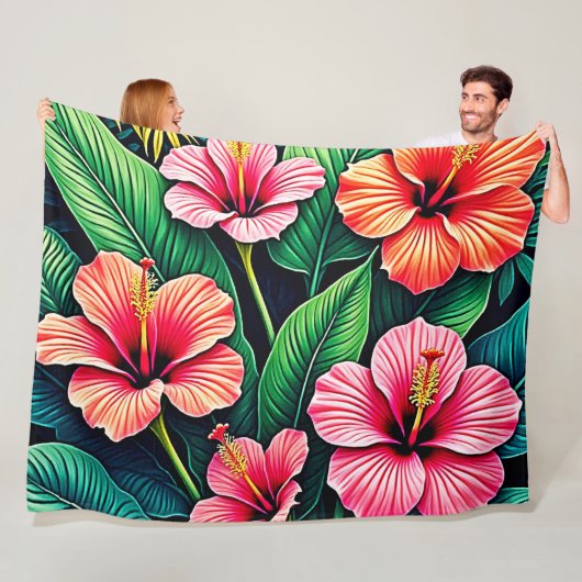 Tropische Hibiskus-Blüten-Kunst Fleecedecke (Beispiel)
