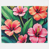 Tropische Hibiskus-Blüten-Kunst Fleecedecke (Vorderseite (Horizontal))