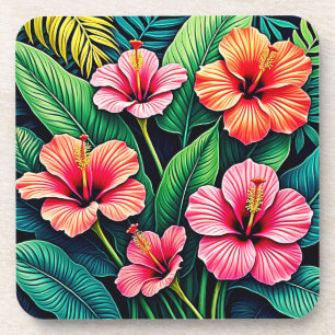 Tropische Hibiskus-Blüten-Kunst Getränkeuntersetzer