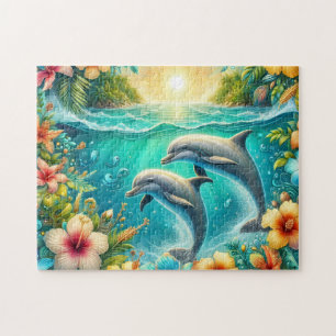 Tropische Hibiskus-Delfine Puzzle