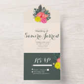 Tropische Hibiskus-Handgezeichnete Sommerhochzeit All In One Einladung (Innen Boden)