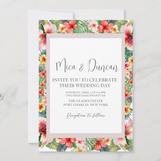 Tropische Hibiskus-Hochzeit Einladung (Vorderseite)