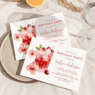 Tropische Hibiskus-Kirsch-Cocktail-Geburtstagsfeie Einladung