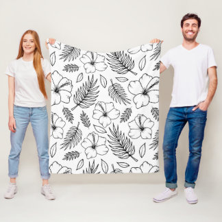 Tropische Hibiskus-Linienkunst Grafik Fleecedecke